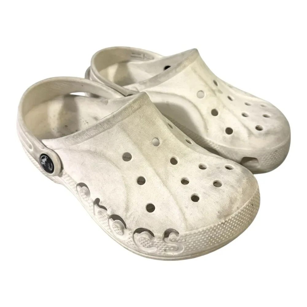 CROCS Baya Clog Slide KIDS White Sz J2 Sandals Water Shoes Waterproof Outdoors
